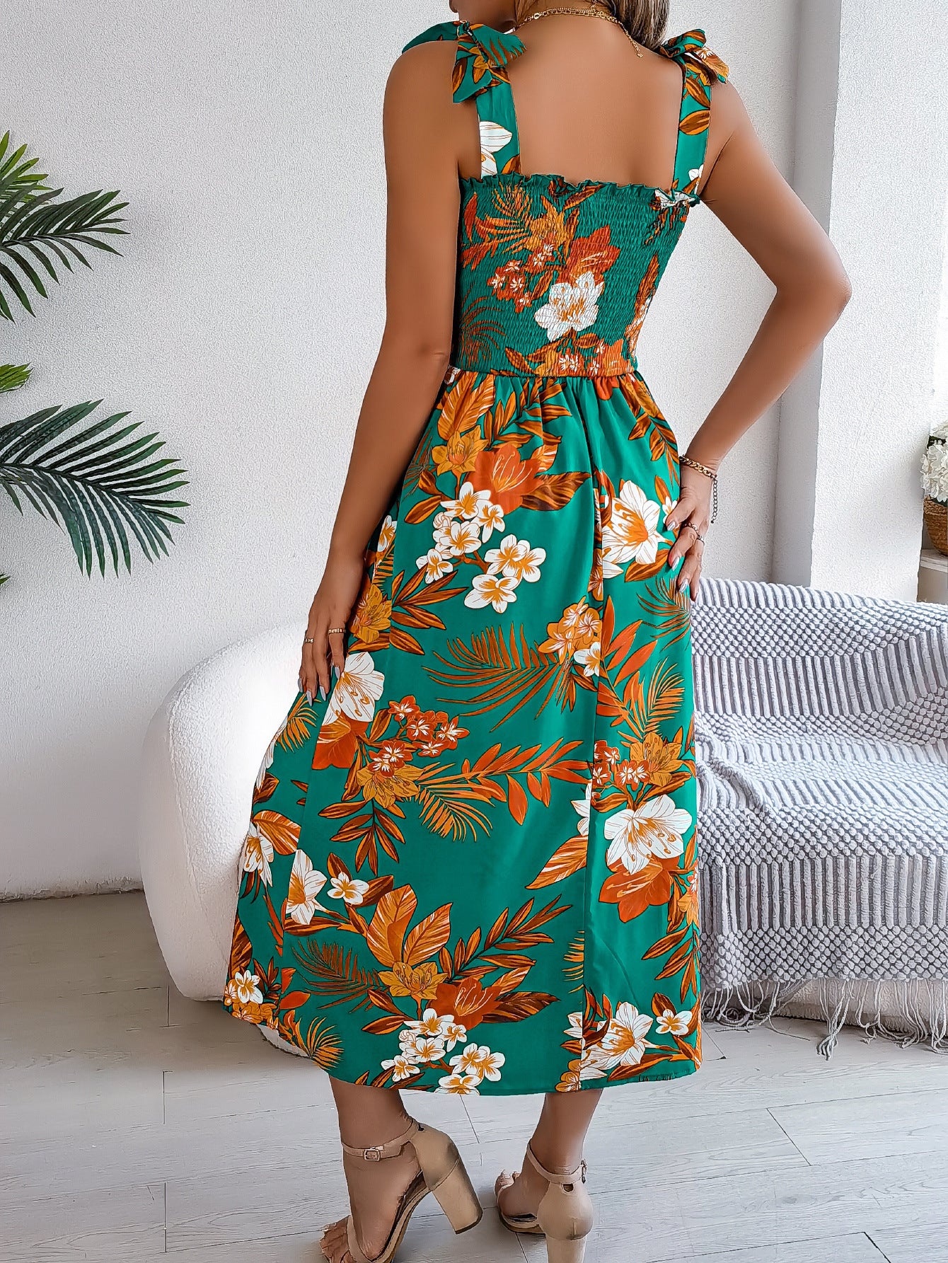 Long Flowers Print Suspender Corset Dress for the Ladies